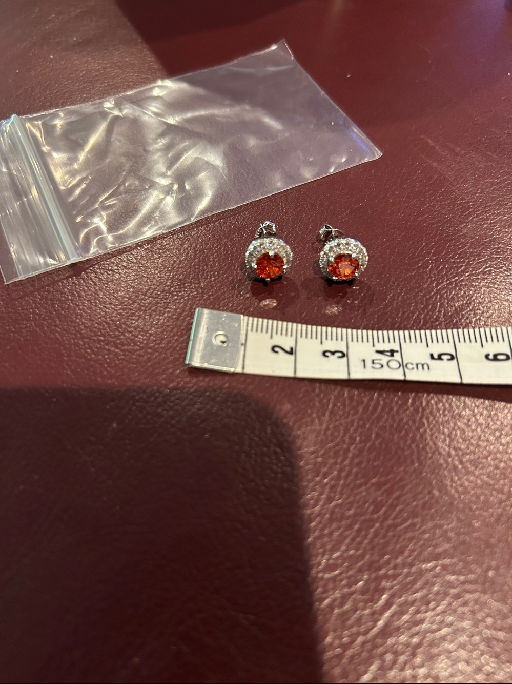 Solid 925 Sterling Silver & Garnet Red Gemstone & CZ Halo Stud Earrings - Picture 4 of 5